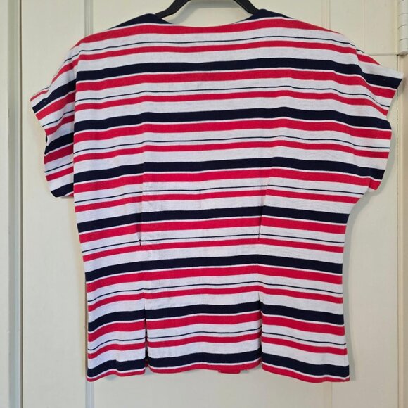 Innervisions 6 Vintage Nautical Red Black White Button Down Crew Neck Capped Top - Picture 4 of 4